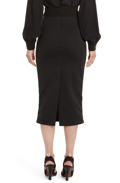 Shop Fendi Logo Stripe Jersey Pencil Skirt In Black