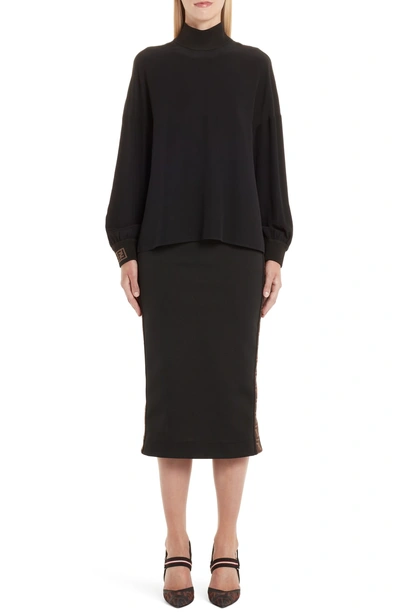 Shop Fendi Logo Stripe Jersey Pencil Skirt In Black