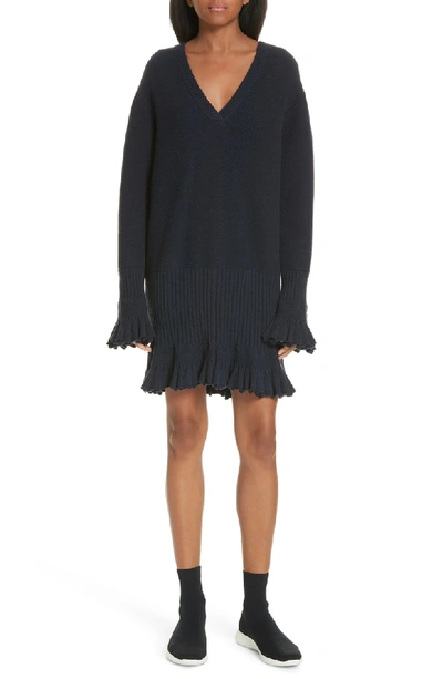 Shop Opening Ceremony Ruffle Trim Sweater Dress In Navy