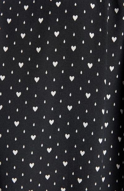Shop Saint Laurent Heart Print Tie Neck Silk Blouse In Noir Craie