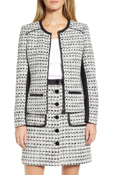 Shop Karl Lagerfeld Contrast Panel Tweed Jacket In White/ Black