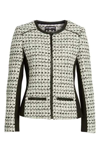 Shop Karl Lagerfeld Contrast Panel Tweed Jacket In White/ Black