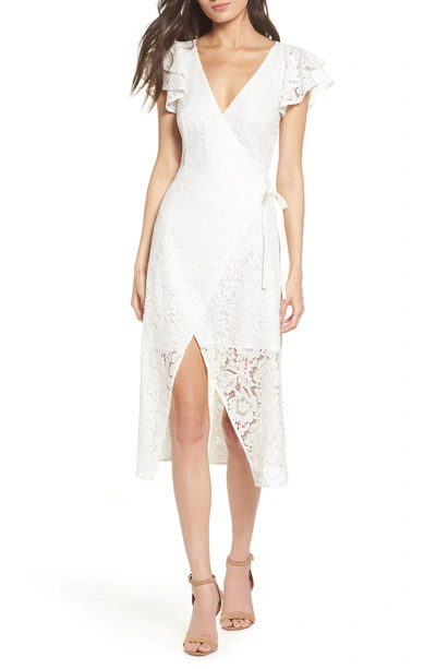 Shop Ali & Jay Ruffle Sleeve Wrap Lace Midi Dress In White