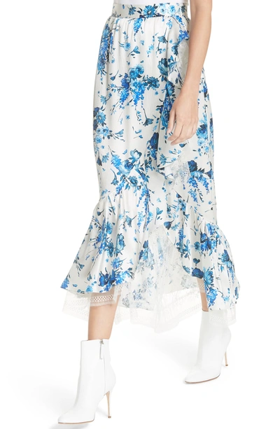 Shop Adam Lippes Ruffle Detail Silk Skirt In Ivory/ Blue