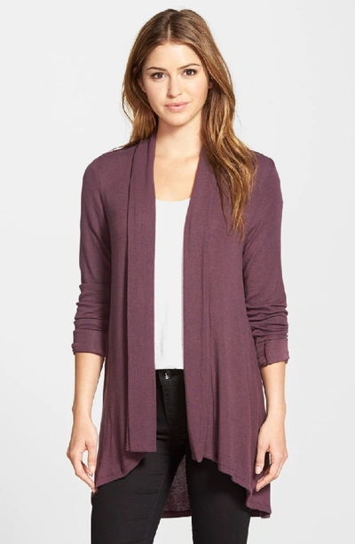 Shop Bobeau High/low Jersey Cardigan In Burgundy Stem