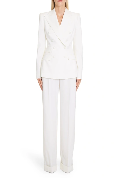 Shop Dolce & Gabbana Double Breasted Stretch Wool Blend Jacket In W0001 White