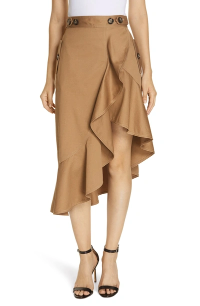 Shop Self-portrait Ruffle Trim Canvas Skirt In Camel