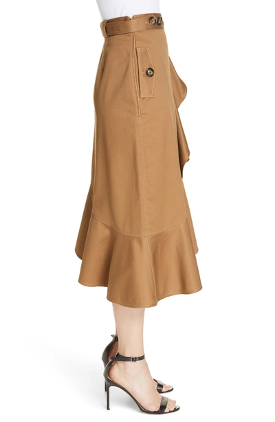 Shop Self-portrait Ruffle Trim Canvas Skirt In Camel