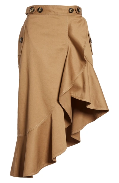 Shop Self-portrait Ruffle Trim Canvas Skirt In Camel