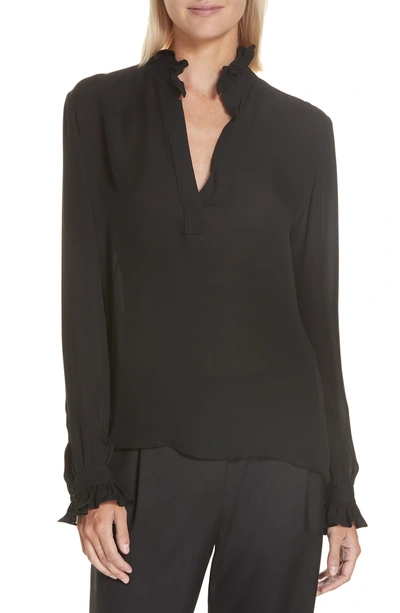 Shop Nili Lotan Esther Ruffle Trim Silk Top In Black