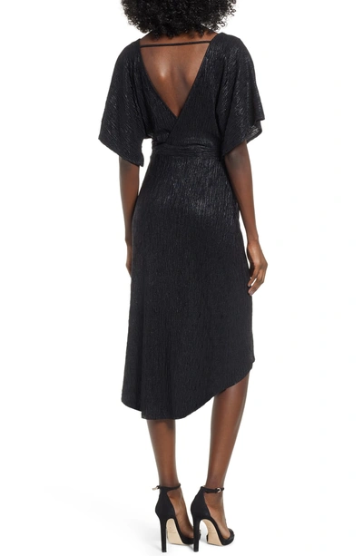 Shop Astr V-neck High/low Hem Midi Dress In Black