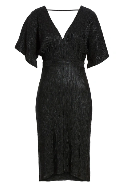 Shop Astr V-neck High/low Hem Midi Dress In Black