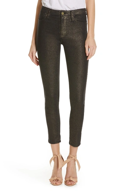 Shop Frame Le High Metallic Ankle Skinny Jeans In Old Gold