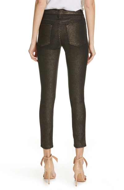 Shop Frame Le High Metallic Ankle Skinny Jeans In Old Gold