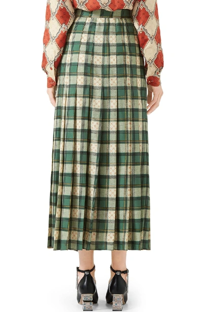 Shop Gucci Tartan Check Wool Twill Maxi Skirt In 3741 Green/ Rose Beige Pri