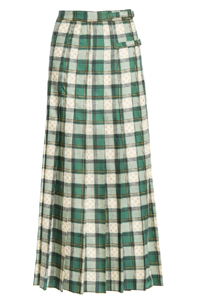 Shop Gucci Tartan Check Wool Twill Maxi Skirt In 3741 Green/ Rose Beige Pri