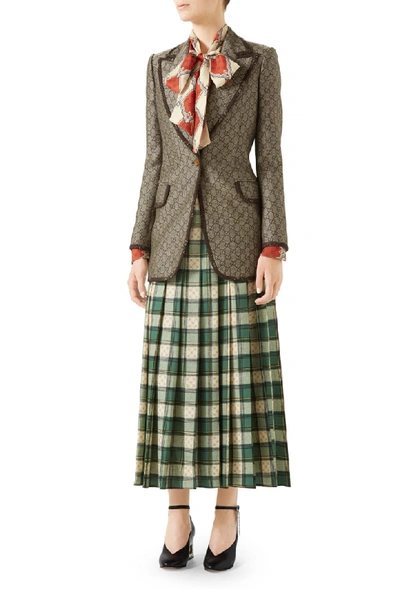 Shop Gucci Tartan Check Wool Twill Maxi Skirt In 3741 Green/ Rose Beige Pri