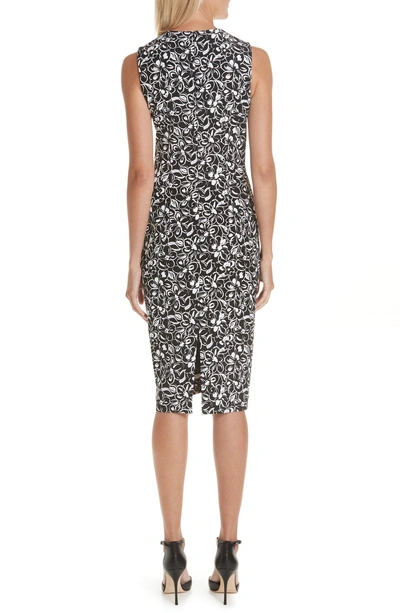 Shop Michael Kors Painterly Floral Stretch Cady Sheath Dress In Black/ Optic White