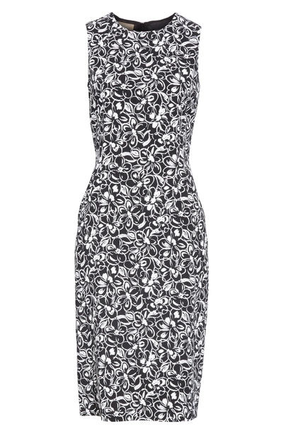 Shop Michael Kors Painterly Floral Stretch Cady Sheath Dress In Black/ Optic White