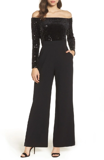 Shop Eliza J Off The Shoulder Wide Leg Jumpsuit In Black