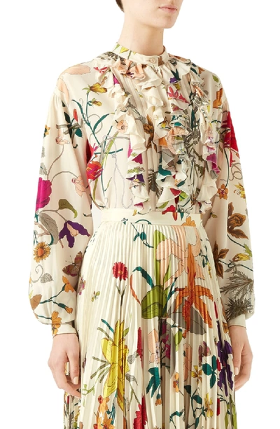 Shop Gucci Floral Silk Crepe De Chine Blouse In 9275 Ivory Printed