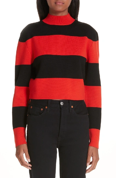 Shop Victor Glemaud Stripe Wool Sweater In Red And Black Combo