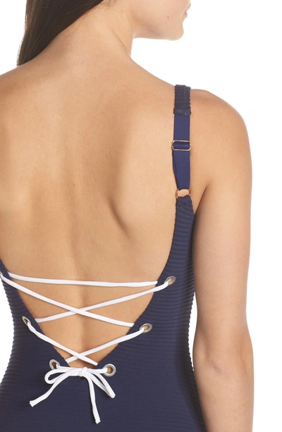 Shop Heidi Klein Carlisle Bay Lace Back One-piece Swimsuit In Navy