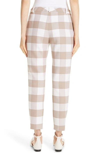 Shop Altuzarra Gingham Stretch Wool Slim Ankle Pants In Oat / Ivory