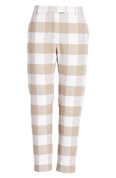 Shop Altuzarra Gingham Stretch Wool Slim Ankle Pants In Oat / Ivory