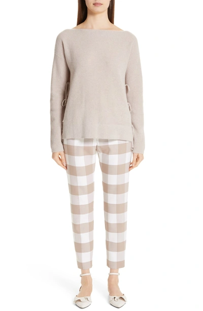 Shop Altuzarra Gingham Stretch Wool Slim Ankle Pants In Oat / Ivory