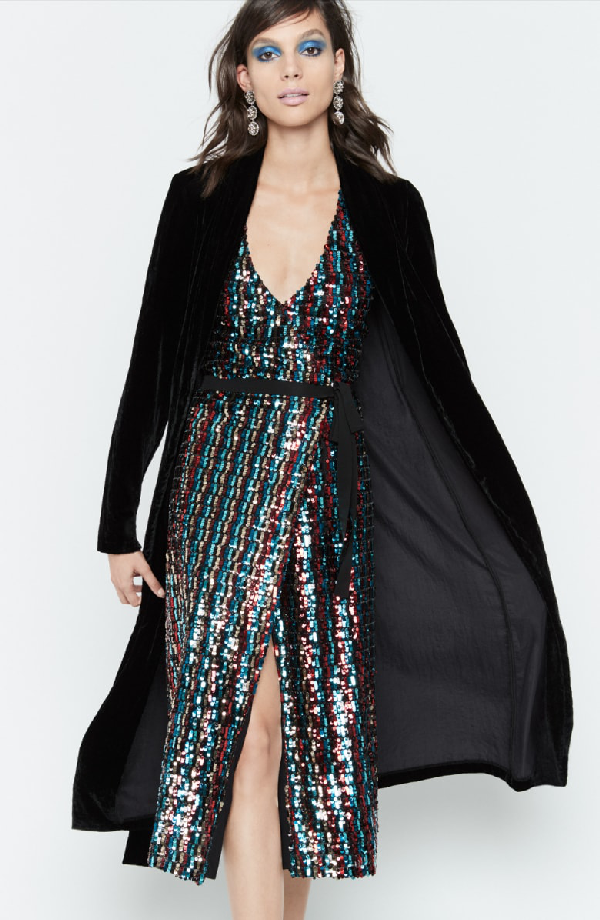 monique lhuillier sequin wrap dress