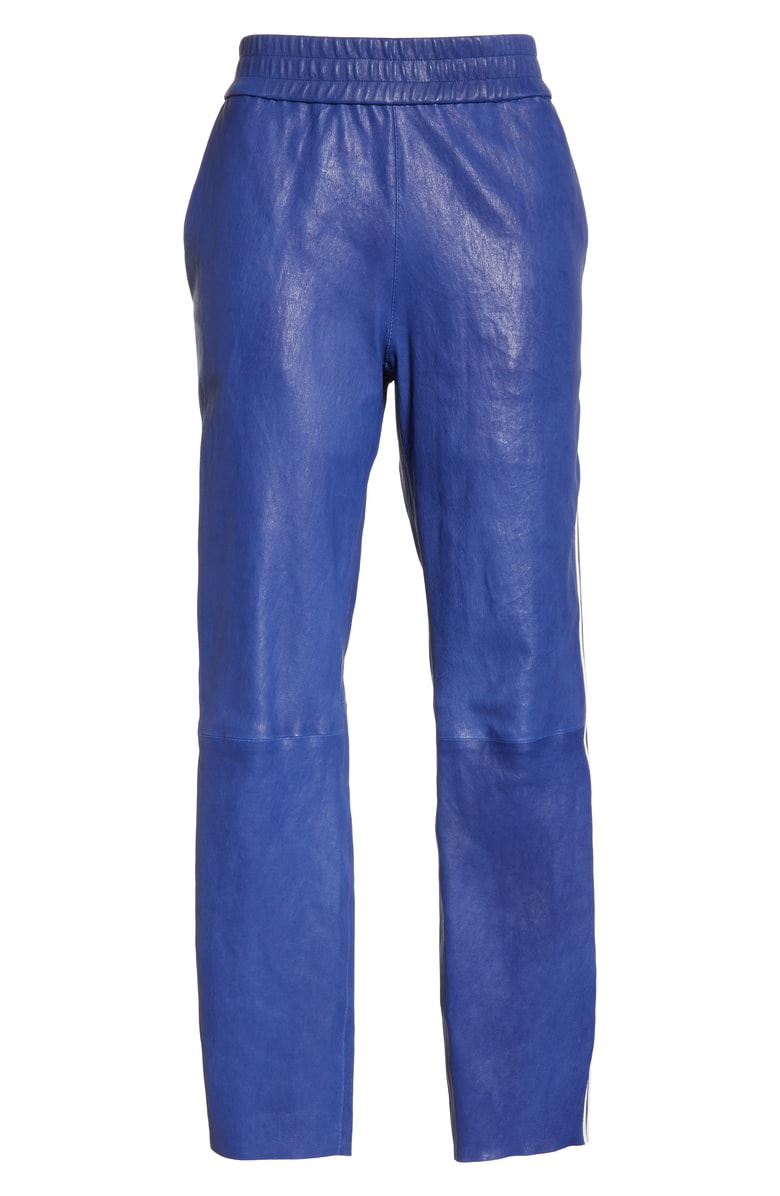 Sprwmn Twostripe Leather Jogger Pants In Electric Blue ModeSens