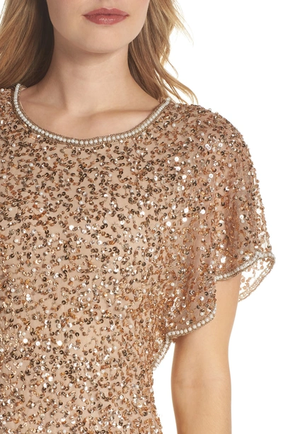 Shop Adrianna Papell Embellished Flutter Sleeve Cocktail Dress In Champagne/ Gold