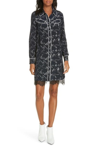 Shop Tanya Taylor Zodiac Print Silk Shirtdress In Navy