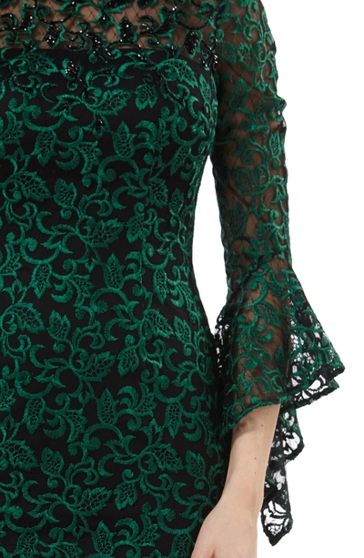 Shop Carmen Marc Valvo Infusion Beaded Threadwork Cocktail Dress In Green/ Black