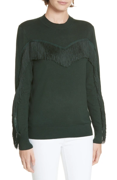 Shop Ted Baker Aniebal Fringe Trim Sweater In Dark Green