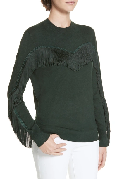 Shop Ted Baker Aniebal Fringe Trim Sweater In Dark Green