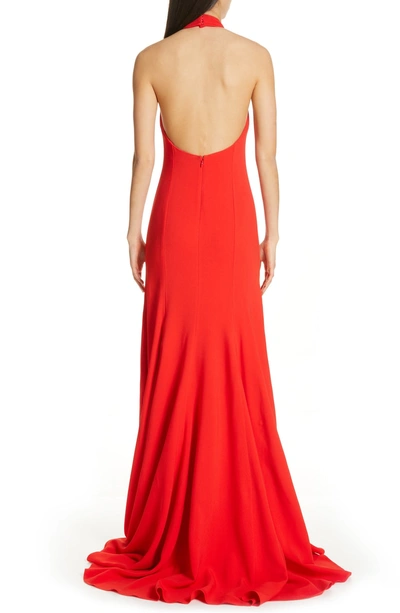 Shop Stella Mccartney Magnolia Halter Trumpet Gown In Scarlet