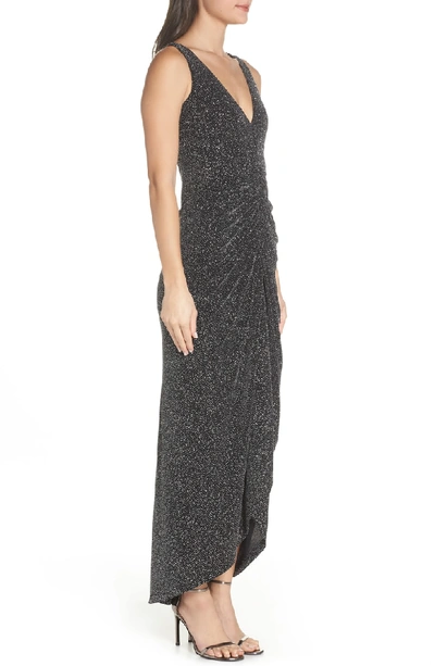 Shop Vince Camuto Ruched Glitter Knit Gown In Black
