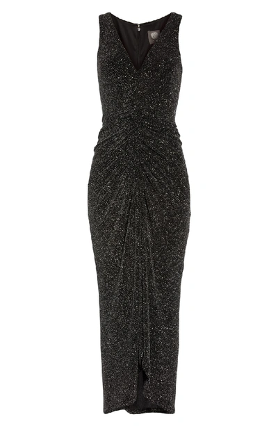 Shop Vince Camuto Ruched Glitter Knit Gown In Black