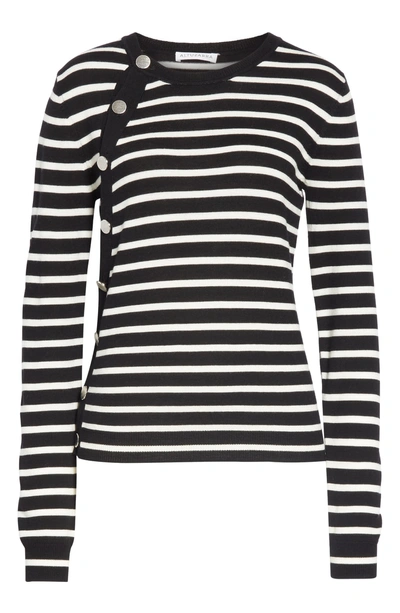 Shop Altuzarra Stripe Button Side Wool Sweater In 952 Black / Ivory