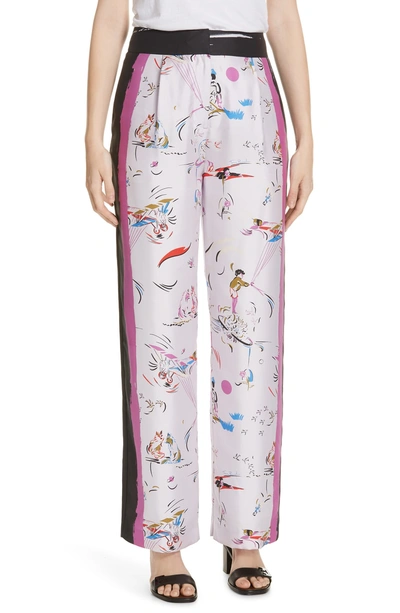 Shop Tory Burch Painted Border Wide Leg Silk Pants In Purple Daydream