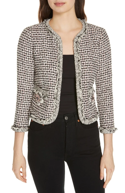 Rebecca Taylor Houndstooth Tweed 3/4-sleeve Jacket In Black/ Pink Combo |  ModeSens