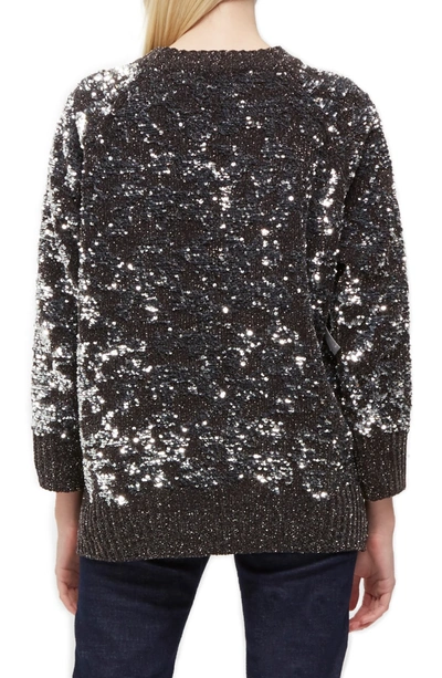 Shop French Connection Rosemary Sequin Knit Sweater In Dark Slate/ Silver
