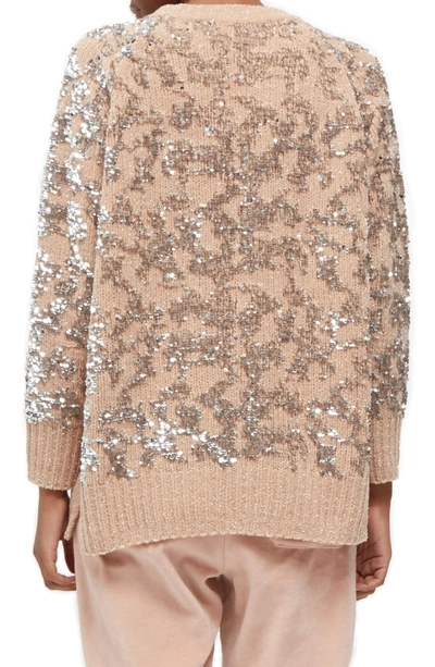 Shop French Connection Rosemary Sequin Knit Sweater In Champagne/ Silver