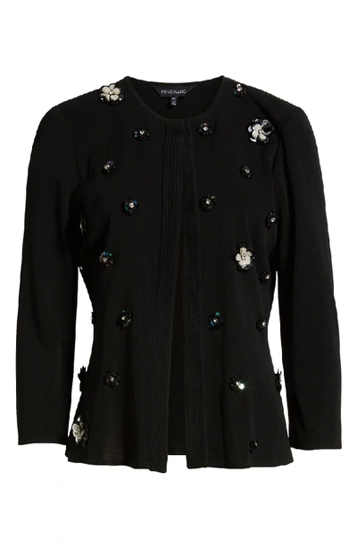 Shop Ming Wang Floral Embellished Knit Jacket In Black