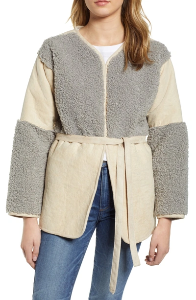 Shop Lucky Brand Mixed Faux Shearling Jacket In Grey Multi