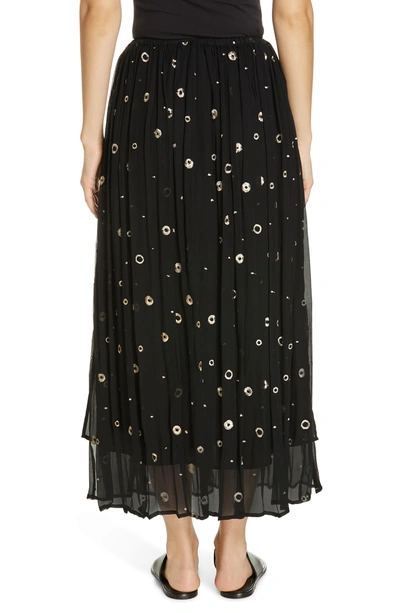 Shop Vince Dot Metallic Embroidered Silk Midi Skirt In Black