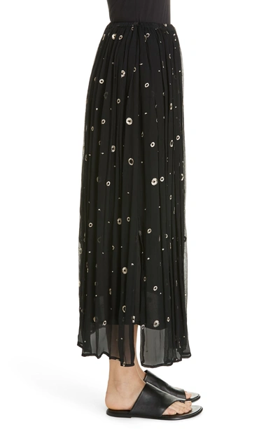 Shop Vince Dot Metallic Embroidered Silk Midi Skirt In Black
