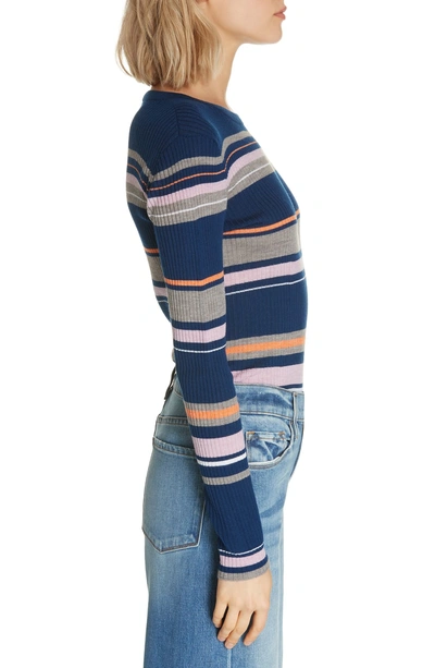 Shop Frame Stripe Crewneck Merino Wool Blend Sweater In Lilac Multi